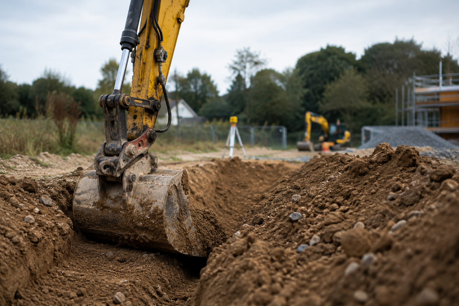 Excavator preparing the foundations for a new HYCORE home during the early stages of construction.